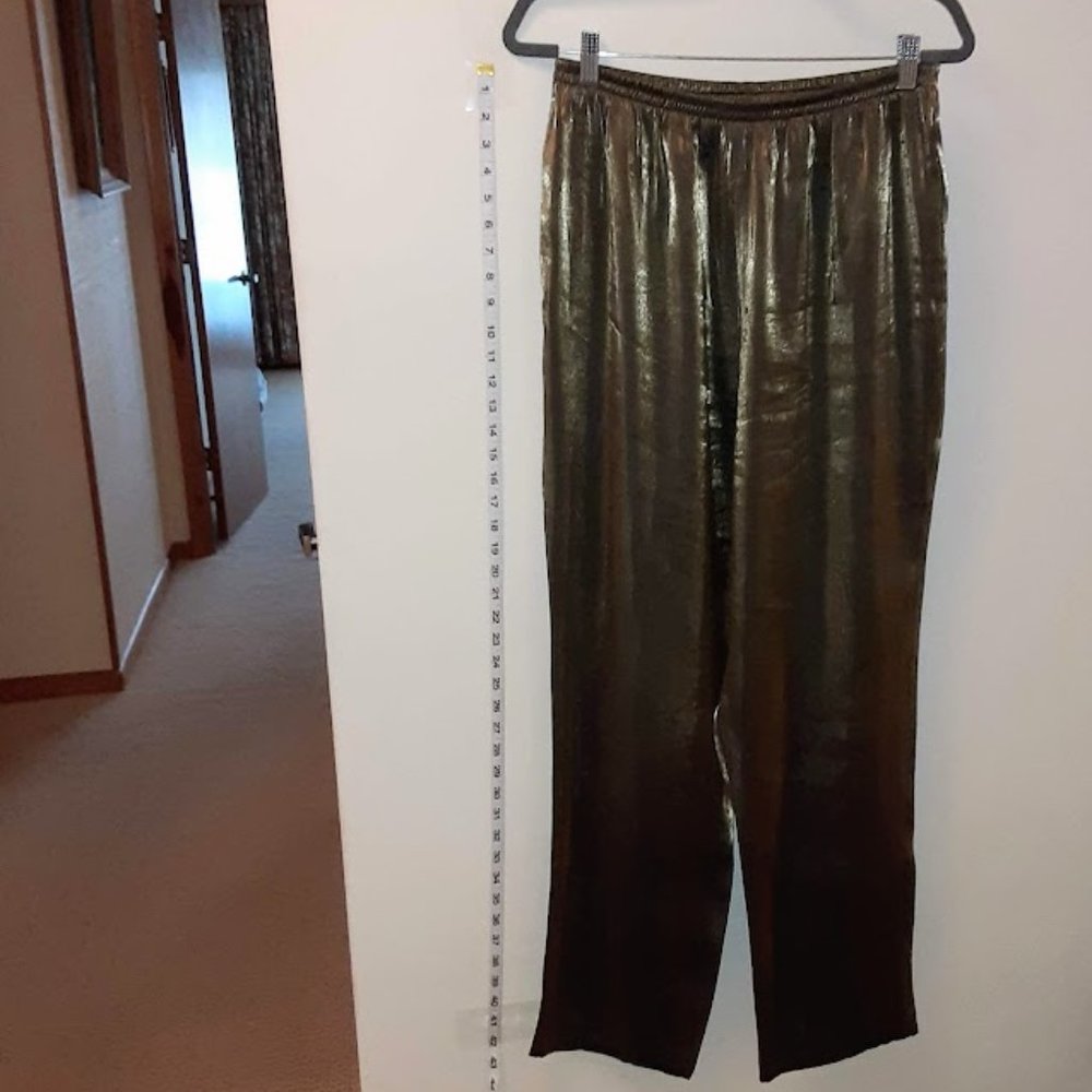 METALLIC SHEEN GREENISH-GOLD DRESS PANTS - SIZE 14 - MACHINE WASHABLE/DRYABLE